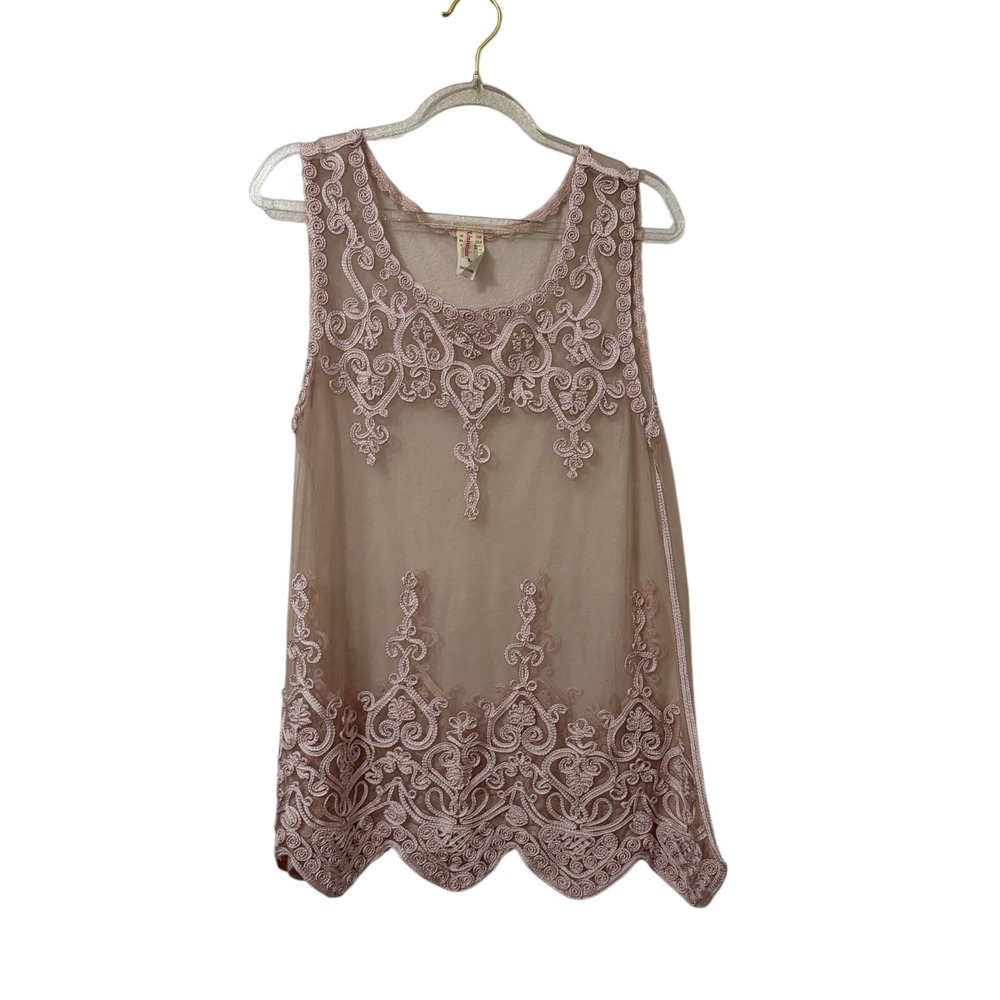 Whimsical Sheer Mesh Embroidered Coquette Fairy Top L Fesitval Delicate Feminine